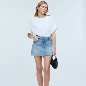 NWT Madewell Denim Crossover-Waist Mini Skirt In Ladson Wash Size 30
